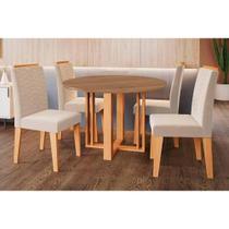Conjunto: Mesa de Cozinha Flora Tampo Madeirado 109cm e 4 Cadeiras Clarice Cinamomo - Carvalho/Suede Nude Bege - Cimol