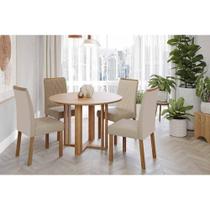 Conjunto: Mesa de Cozinha Flora Tampo Madeirado 109cm e 4 Cadeiras Juliana Cinamomo - Carvalho/Linho Bege - Cimol