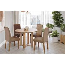 Conjunto: Mesa de Cozinha Flora Tampo Madeirado 109cm e 4 Cadeiras Juliana Cinamomo - Carvalho/Suede Joli Capuccino - Cimol