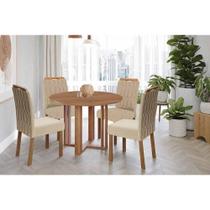 Conjunto: Mesa de Cozinha Flora Tampo Madeirado 109cm e 4 Cadeiras Paola Cinamomo - Carvalho/Linho Bege - Cimol