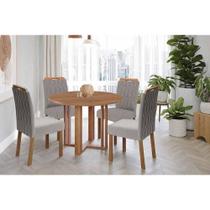 Conjunto: Mesa de Cozinha Flora Tampo Madeirado 109cm e 4 Cadeiras Paola Cinamomo - Carvalho/Linho Grafite - Cimol
