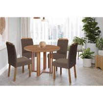 Conjunto: Mesa de Cozinha Flora Tampo Madeirado 109cm e 4 Cadeiras Paola Cinamomo - Carvalho/Suede Joli Capuccino - Cimol