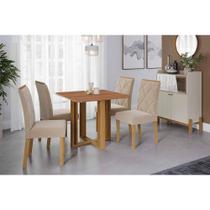 Conjunto: Mesa de Cozinha Flora Tampo Madeirado 95x95cm e 4 Cadeiras Fernanda Cinamomo - Carvalho/Suede Nude Bege - Cimol Conjunto: Mesa de Cozinha Flora Tampo Madeirado 95x95cm e 4 Cadeiras Fernanda Cinamomo - Carvalho/Suede Nude Bege - Cimol