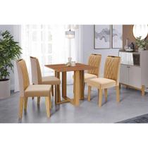 Conjunto: Mesa de Cozinha Flora Tampo Madeirado 95x95cm e 4 Cadeiras Juliana Cinamomo - Carvalho/Linho Bege - Cimol