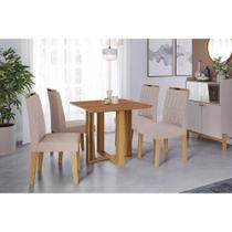 Conjunto: Mesa de Cozinha Flora Tampo Madeirado 95x95cm e 4 Cadeiras Paola Cinamomo - Carvalho/Suede Nude Bege - Cimol