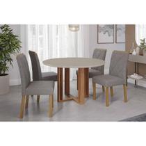 Conjunto: Mesa de Cozinha Flora Tampo Madeirado c/ Vidro 109cm e 4 Cadeiras Fernanda Cinamomo/Off White - Carvalho/Linho Grafite - Cimol Conjunto: Mesa de Cozinha Flora Tampo Madeirado c/ Vidro 109cm e 4 Cadeiras Fernanda Cinamomo/Off White - Carvalho/Linho Grafite - Cimol