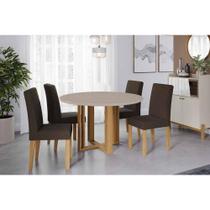 Conjunto: Mesa de Cozinha Flora Tampo Madeirado c/ Vidro 109cm e 4 Cadeiras Maia Cinamomo/Off White - Suede Mascavo Chocolate - Cimol