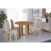 Conjunto: Mesa de Cozinha Flora Tampo Madeirado c/ Vidro 109cm e 4 Cadeiras Paola Cinamomo/Off White - Carvalho/Suede Nude Bege - Cimol Conjunto: Mesa de Cozinha Flora Tampo Madeirado c/ Vidro 109cm e 4 Cadeiras Paola Cinamomo/Off White - Carvalho/Suede Nude Bege - Cimol