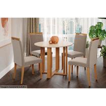 Conjunto: Mesa de Cozinha Flora Tampo Madeirado c/ Vidro 93cm e 4 Cadeiras Laura Nature/Off White-Suede Joli Capuccino - Cimol