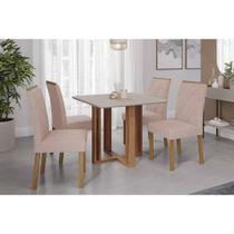 Conjunto: Mesa de Cozinha Flora Tampo Madeirado c/ Vidro 95x95cm e 4 Cadeiras Fernanda Cinamomo/Off White - Carvalho/Linho Bege - Cimol Conjunto: Mesa de Cozinha Flora Tampo Madeirado c/ Vidro 95x95cm e 4 Cadeiras Fernanda Cinamomo/Off White - Carvalho/Linho Bege - Cimol