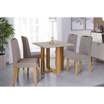 Conjunto: Mesa de Cozinha Flora Tampo Madeirado c/ Vidro 95x95cm e 4 Cadeiras Paola Cinamomo/Off White - Carvalho/Linho Grafite - Cimol Conjunto: Mesa de Cozinha Flora Tampo Madeirado c/ Vidro 95x95cm e 4 Cadeiras Paola Cinamomo/Off White - Carvalho/Linho Grafite - Cimol