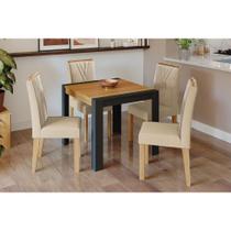 Conjunto: Mesa de Cozinha Grace Tampo Madeirado 90x90cm e 4 Cadeiras Nicole Nature/Suede Nude Bege - Cimol