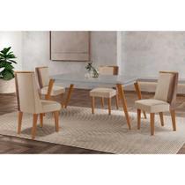 Conjunto: Mesa de Cozinha Havana c/ Tampo Madeirado c/ Vidro Canto Curvo 120x80cm e 4 Cadeiras Tilia Naturale/Off White - Suede Creme - Rufato Conjunto: Mesa de Cozinha Havana c/ Tampo Madeirado c/ Vidro Canto Curvo 120x80cm e 4 Cadeiras Tilia Naturale/Off White - Suede Creme - Rufato