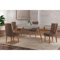 Conjunto: Mesa de Cozinha Havana c/ Tampo Madeirado c/ Vidro Canto Curvo 120x80cm e 4 Cadeiras Tilia Naturale/Off White - Suede Marrom - Rufato Conjunto: Mesa de Cozinha Havana c/ Tampo Madeirado c/ Vidro Canto Curvo 120x80cm e 4 Cadeiras Tilia Naturale/Off White - Suede Marrom - Rufato