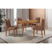 Conjunto: Mesa de Cozinha Havana c/ Tampo Madeirado Canto Curvo 120x80cm e 4 Cadeiras Pietá Naturale - Corano Capuccino - Rufato Conjunto: Mesa de Cozinha Havana c/ Tampo Madeirado Canto Curvo 120x80cm e 4 Cadeiras Pietá Naturale - Corano Capuccino - Rufato