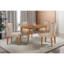 Conjunto: Mesa de Cozinha Havana c/ Tampo Madeirado Canto Curvo 120x80cm e 4 Cadeiras Pietá Naturale - Suede Creme - Rufato Conjunto: Mesa de Cozinha Havana c/ Tampo Madeirado Canto Curvo 120x80cm e 4 Cadeiras Pietá Naturale - Suede Creme - Rufato