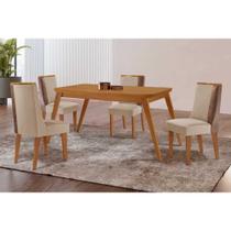 Conjunto: Mesa de Cozinha Havana c/ Tampo Madeirado Canto Curvo 120x80cm e 4 Cadeiras Tilia Naturale - Suede Creme - Rufato Conjunto: Mesa de Cozinha Havana c/ Tampo Madeirado Canto Curvo 120x80cm e 4 Cadeiras Tilia Naturale - Suede Creme - Rufato