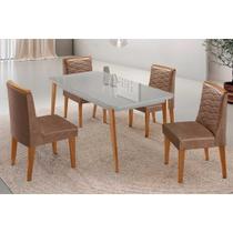 Conjunto: Mesa de Cozinha Havana Curvo 120cm + 4 Cadeiras Maldivas Naturale/Off White - Corano Capuccino - Rufato