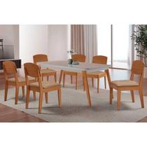 Conjunto: Mesa de Cozinha Havana Curvo 180cm + 6 Cadeiras Havana Naturale/Off White - Linho Bege - Rufato Conjunto: Mesa de Cozinha Havana Curvo 180cm + 6 Cadeiras Havana Naturale/Off White - Linho Bege - Rufato