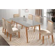 Conjunto: Mesa de Cozinha Havana Curvo 180cm + 6 Cadeiras Maldivas Naturale/Off White - Suede Creme - Rufato