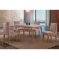 Conjunto: Mesa de Cozinha Havana Tampo c/ Vidro Curvo 120cm+4 Cadeiras Dafne Madeira Naturale/Off White - Capuccino/Linho Capuccino - Rufato Conjunto: Mesa de Cozinha Havana Tampo c/ Vidro Curvo 120cm+4 Cadeiras Dafne Madeira Naturale/Off White - Capuccino/Linho Capuccino - Rufato