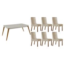 Conjunto: Mesa de Cozinha Havana Tampo c/ Vidro Curvo 180cm+6 Cadeiras Dakota Madeira Naturale/Off White - Capuccino/Suede Creme - Rufato Conjunto: Mesa de Cozinha Havana Tampo c/ Vidro Curvo 180cm+6 Cadeiras Dakota Madeira Naturale/Off White - Capuccino/Suede Creme - Rufato