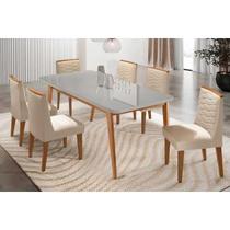 Conjunto: Mesa de Cozinha Havana Tampo c/ Vidro Curvo 180cm+6 Cadeiras Maldivas Madeira Naturale/Off White - Capuccino/Suede Creme - Rufato Conjunto: Mesa de Cozinha Havana Tampo c/ Vidro Curvo 180cm+6 Cadeiras Maldivas Madeira Naturale/Off White - Capuccino/Suede Creme - Rufato