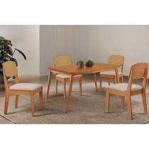 Conjunto: Mesa de Cozinha Havana Tampo Curvo 120cm+4 Cadeiras Havana Naturale - Suede Creme - Rufato