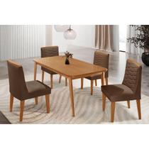Conjunto: Mesa de Cozinha Havana Tampo Curvo 120cm+4 Cadeiras Maldivas Madeira Naturale - Capuccino/Suede Marrom - Rufato