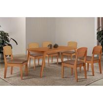 Conjunto: Mesa de Cozinha Havana Tampo Curvo 180cm+6 Cadeiras Havana Naturale - Corano Capuccino - Rufato