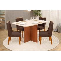 Conjunto: Mesa de Cozinha Hera c/ Tampo Madeirado c/ Vidro Reto 120x90cm e 4 Cadeiras Bia Freijo/Off White - Suede Moca - DJ Móveis Conjunto: Mesa de Cozinha Hera c/ Tampo Madeirado c/ Vidro Reto 120x90cm e 4 Cadeiras Bia Freijo/Off White - Suede Moca - DJ Móveis