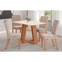 Conjunto: Mesa de Cozinha Lins c/ Tampo Reto Madeirado 120x80cm e 4 Cadeiras Esther Nature/Linho Creme - Henn
