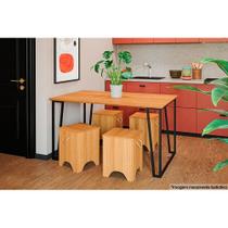 Conjunto: Mesa de Cozinha Lisa c/ Tampo Madeirado 130cm + 4 Bancos Kim Preto/Nature - Cimol Conjunto: Mesa de Cozinha Lisa c/ Tampo Madeirado 130cm + 4 Bancos Kim Preto/Nature - Cimol