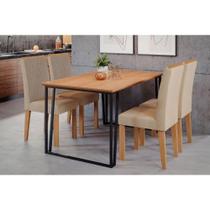 Conjunto: Mesa de Cozinha Lisa Tampo Madeirado c/ Vidro 130x80cm e 4 Cadeiras Nicole Savana-Nature/Suede Nude Bege - Cimol Conjunto: Mesa de Cozinha Lisa Tampo Madeirado c/ Vidro 130x80cm e 4 Cadeiras Nicole Savana-Nature/Suede Nude Bege - Cimol