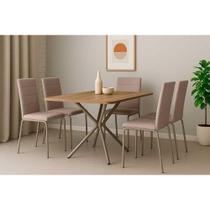 Conjunto: Mesa de Cozinha Loire c/ Tampo de Madeira 1.60cm + 6 Cadeiras Amsterdã Niquel/Corano Bege - Kappesberg