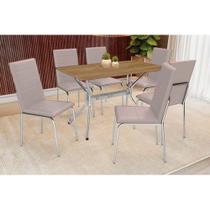 Conjunto: Mesa de Cozinha Loire c/ Tampo de Madeira 160cm e 6 Cadeiras Amsterdã Cromada/Nude 16 - Kappesberg Conjunto: Mesa de Cozinha Loire c/ Tampo de Madeira 160cm e 6 Cadeiras Amsterdã Cromada/Nude 16 - Kappesberg