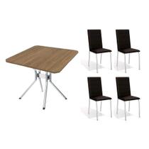Conjunto: Mesa de Cozinha Loire c/ Tampo de Madeira 90cm + 4 Cadeiras Amsterdã Cromada - Corano Preto - Kappesberg