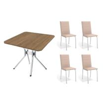 Conjunto: Mesa de Cozinha Loire c/ Tampo de Madeira 90cm + 4 Cadeiras Amsterdã Cromada/Nude 16 - Kappesberg Conjunto: Mesa de Cozinha Loire c/ Tampo de Madeira 90cm + 4 Cadeiras Amsterdã Cromada/Nude 16 - Kappesberg