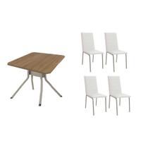 Conjunto: Mesa de Cozinha Loire c/ Tampo de Madeira 90cm + 4 Cadeiras Amsterdã Niquel/Branco 106 - Kappesberg