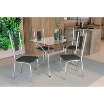 Conjunto: Mesa de Cozinha Loire c/ Tampo de Vidro 120x80cm e 4 Cadeiras Florença Cromada - Courano Preto - Kappesberg