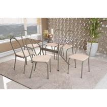 Conjunto: Mesa de Cozinha Loire c/ Tampo de Vidro 80x120cm e 6 Cadeiras Noruega Niquel - Nude - Kappesberg