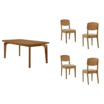 Conjunto: Mesa de Cozinha Londrina c/ Tampo Madeirado c/ Vidro Canto Curvo 120x80cm 4 Cadeiras Havana Naturale/Off White - Linho Bege - Rufato Conjunto: Mesa de Cozinha Londrina c/ Tampo Madeirado c/ Vidro Canto Curvo 120x80cm 4 Cadeiras Havana Naturale/Off White - Linho Bege - Rufato
