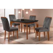 Conjunto: Mesa de Cozinha Londrina c/ Tampo Madeirado c/ Vidro Canto Reto 120x80cm e 4 cadeiras Amsterdã Imbuia/Grafite - Suede Grafite - Rufato