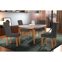 Conjunto: Mesa de Cozinha Londrina c/ Tampo Madeirado c/ Vidro Canto Reto 120x80cm e 4 cadeiras Amsterdã Imbuia/Off White - Linho Grafite - Rufato Conjunto: Mesa de Cozinha Londrina c/ Tampo Madeirado c/ Vidro Canto Reto 120x80cm e 4 cadeiras Amsterdã Imbuia/Off White - Linho Grafite - Rufato