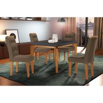 Conjunto: Mesa de Cozinha Londrina c/ Tampo Madeirado c/ Vidro Canto Reto 120x80cm e 4 cadeiras Imperatriz Imbuia/Grafite - Suede Capuccino - Rufato Conjunto: Mesa de Cozinha Londrina c/ Tampo Madeirado c/ Vidro Canto Reto 120x80cm e 4 cadeiras Imperatriz Imbuia/Grafite - Suede Capuccino - Rufato