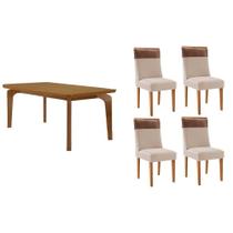Conjunto: Mesa de Cozinha Londrina c/ Tampo Madeirado Canto Curvo 120x80cm e 4 Cadeiras Jaspe Naturale - Suede Creme - Rufato Conjunto: Mesa de Cozinha Londrina c/ Tampo Madeirado Canto Curvo 120x80cm e 4 Cadeiras Jaspe Naturale - Suede Creme - Rufato