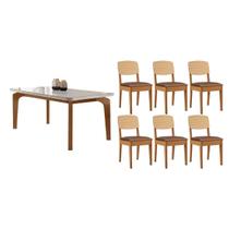 Conjunto: Mesa de Cozinha Londrina Tampo c/ Vidro Curvo 180cm+6 Cadeiras Havana Naturale/Off White - Corano Capuccino - Rufato Conjunto: Mesa de Cozinha Londrina Tampo c/ Vidro Curvo 180cm+6 Cadeiras Havana Naturale/Off White - Corano Capuccino - Rufato
