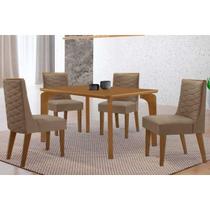 Conjunto: Mesa de Cozinha Londrina Tampo Curvo 120cm+4 Cadeiras Dafne Madeira Naturale - Capuccino/Suede Capuccino - Rufato