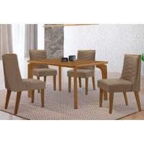 Conjunto: Mesa de Cozinha Londrina Tampo Curvo 120cm+4 Cadeiras Maldivas Madeira Naturale - Capuccino/Suede Capuccino - Rufato