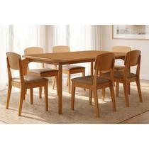 Conjunto: Mesa de Cozinha Londrina Tampo Curvo 180cm+6 Cadeiras Havana Naturale - Linho Capuccino - Rufato Conjunto: Mesa de Cozinha Londrina Tampo Curvo 180cm+6 Cadeiras Havana Naturale - Linho Capuccino - Rufato